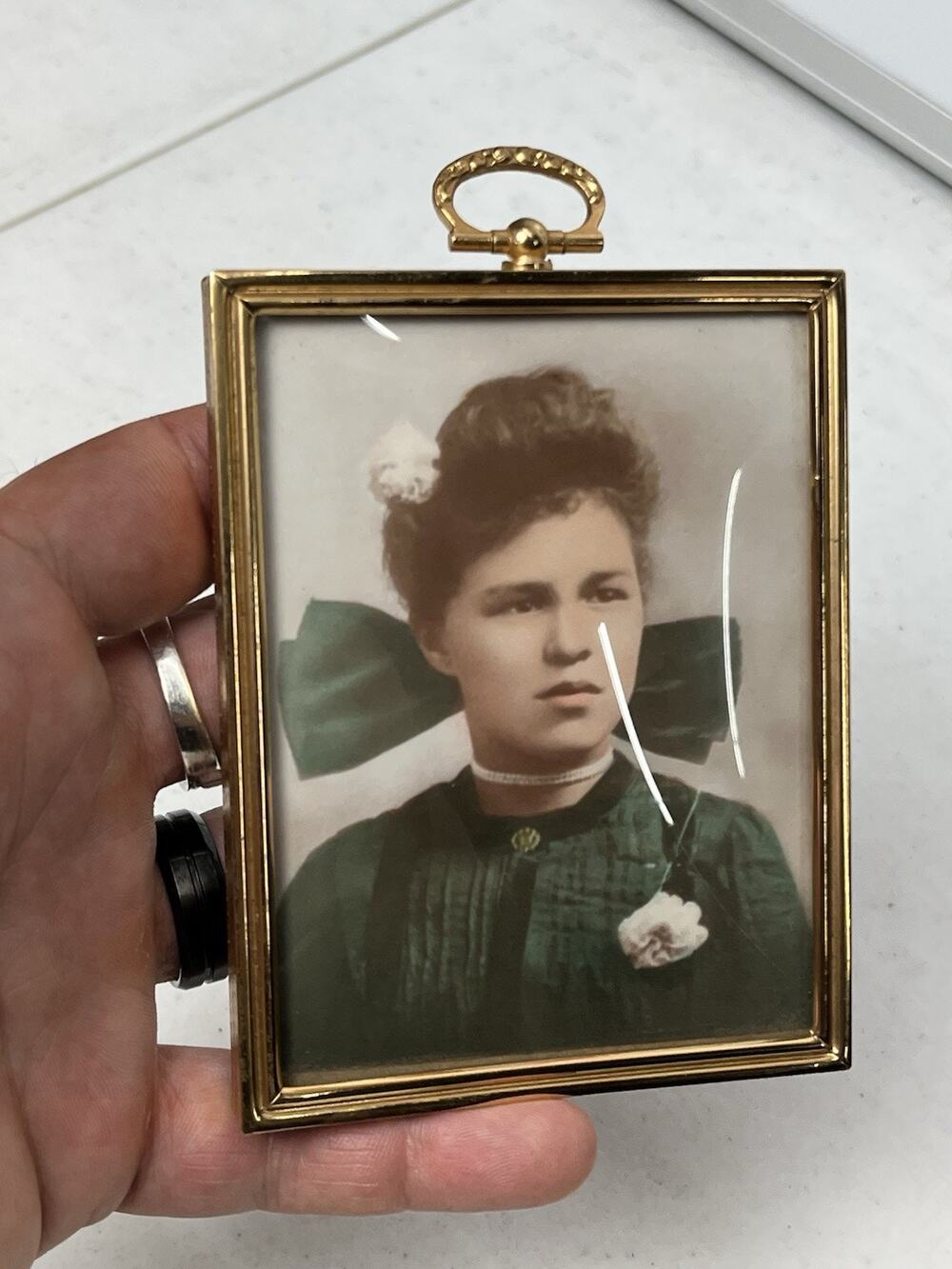 Vintage Victorian Era Brass Framed Photo Of Lady Antique Decor 4.5 X 3.5